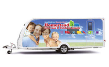Homestead Caravans promotional caravan in full body wrap