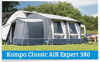 Kampa Classic AIR Expert awning set up in a field