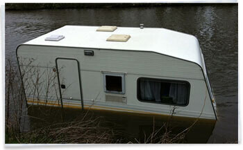 Caravan submerged in a river