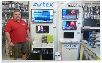 New Avtex Television display stand with working Avtex TVs